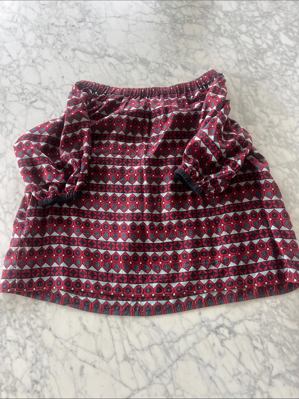 Talitha Off-Shoulder Red Patterned Boho Peasant Top